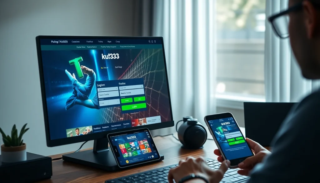 Giao diện ku3933 đăng nhập hiển thị trên màn hình máy tính với ứng dụng di động