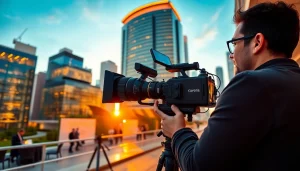 Capture of a professional videographer performing commercial videography at a business event.