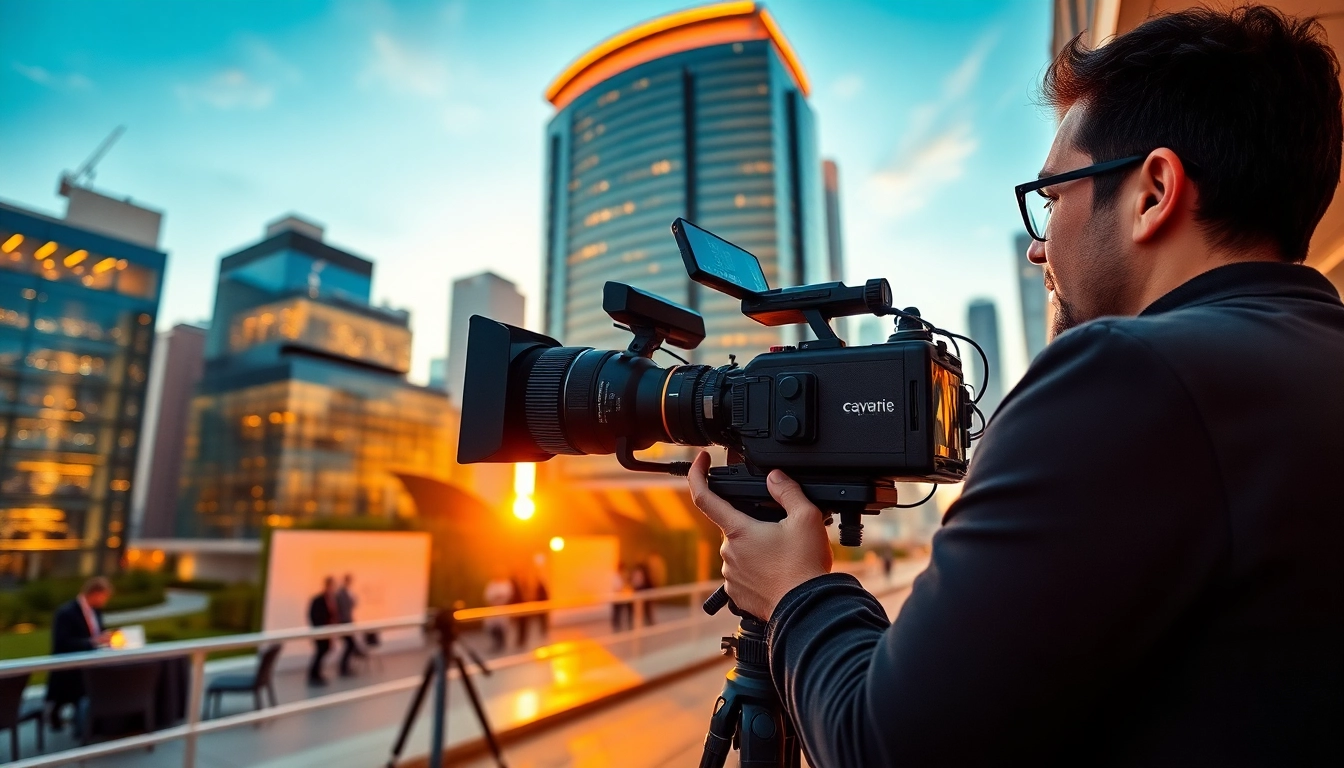 Capture of a professional videographer performing commercial videography at a business event.