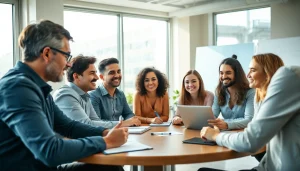 Engaged team participating in a business coaching service session, fostering collaboration and growth.