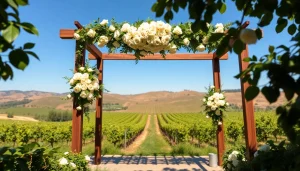 Ceremony setup highlighting Clarksburg Wedding Venues with rustic elegance among lush vineyards.