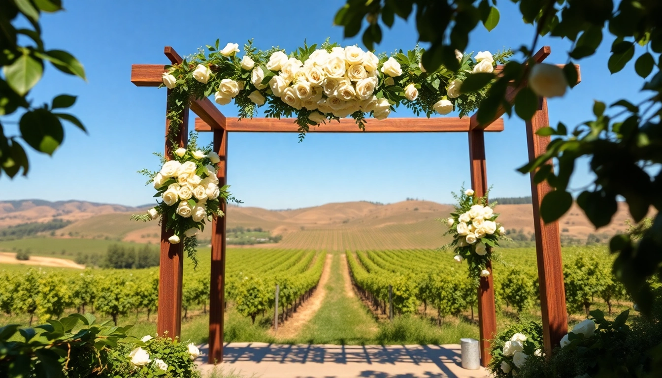Ceremony setup highlighting Clarksburg Wedding Venues with rustic elegance among lush vineyards.