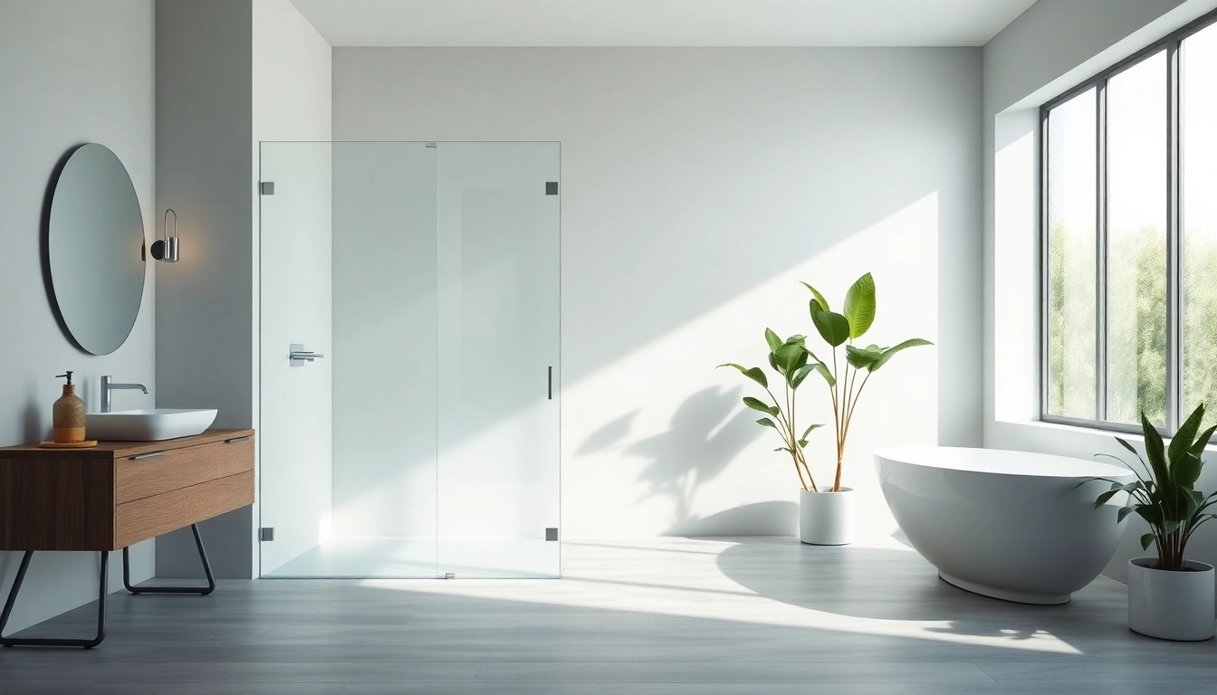 Modern bathroom featuring sunney shower doors with elegant glass design.
