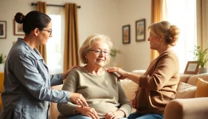 Enhancing comfort of seniors through austin senior home care in a warm living room.