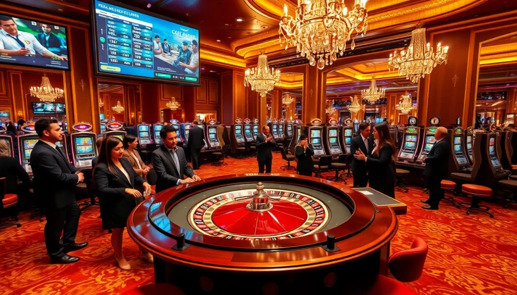 Experience the excitement of gambling at CM88's luxurious casino tables with lively players and roulette.