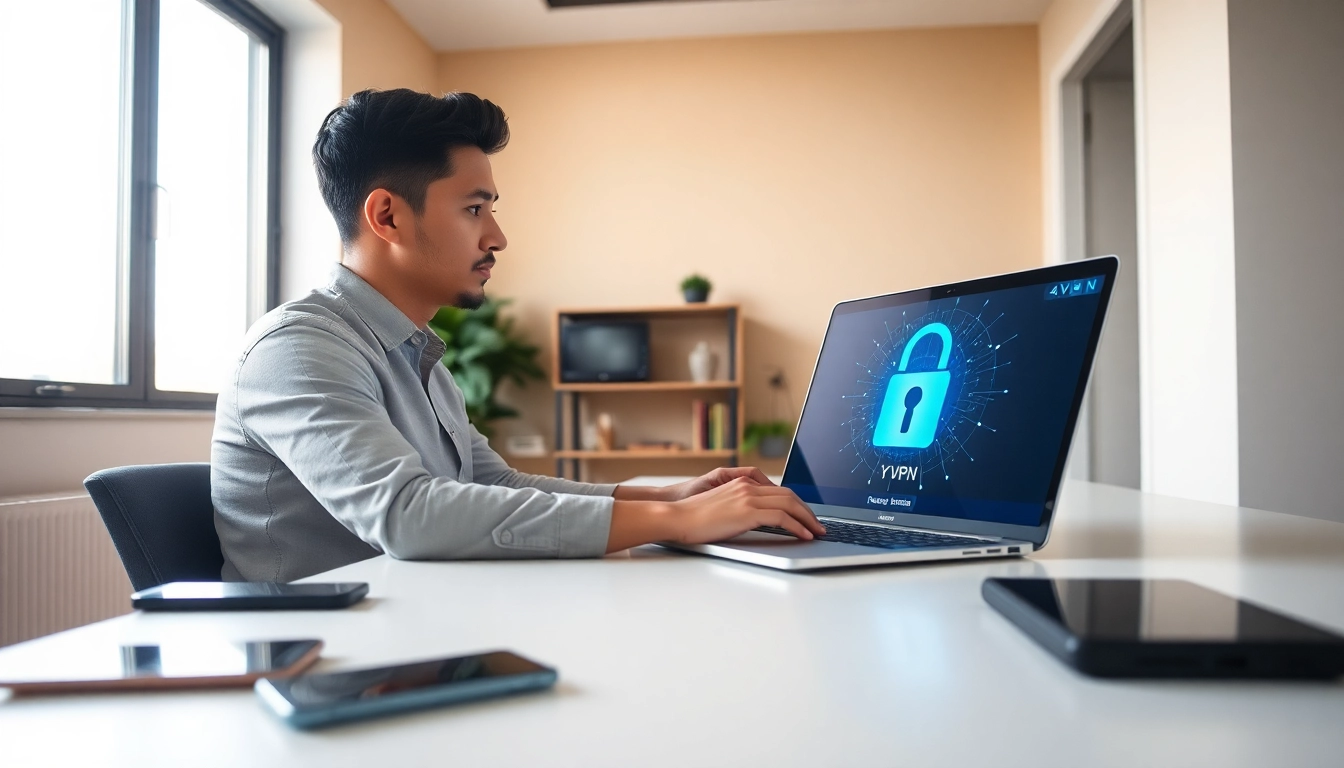 笔记本电脑上的快连VPN界面，强调用户友好设计与数字安全。