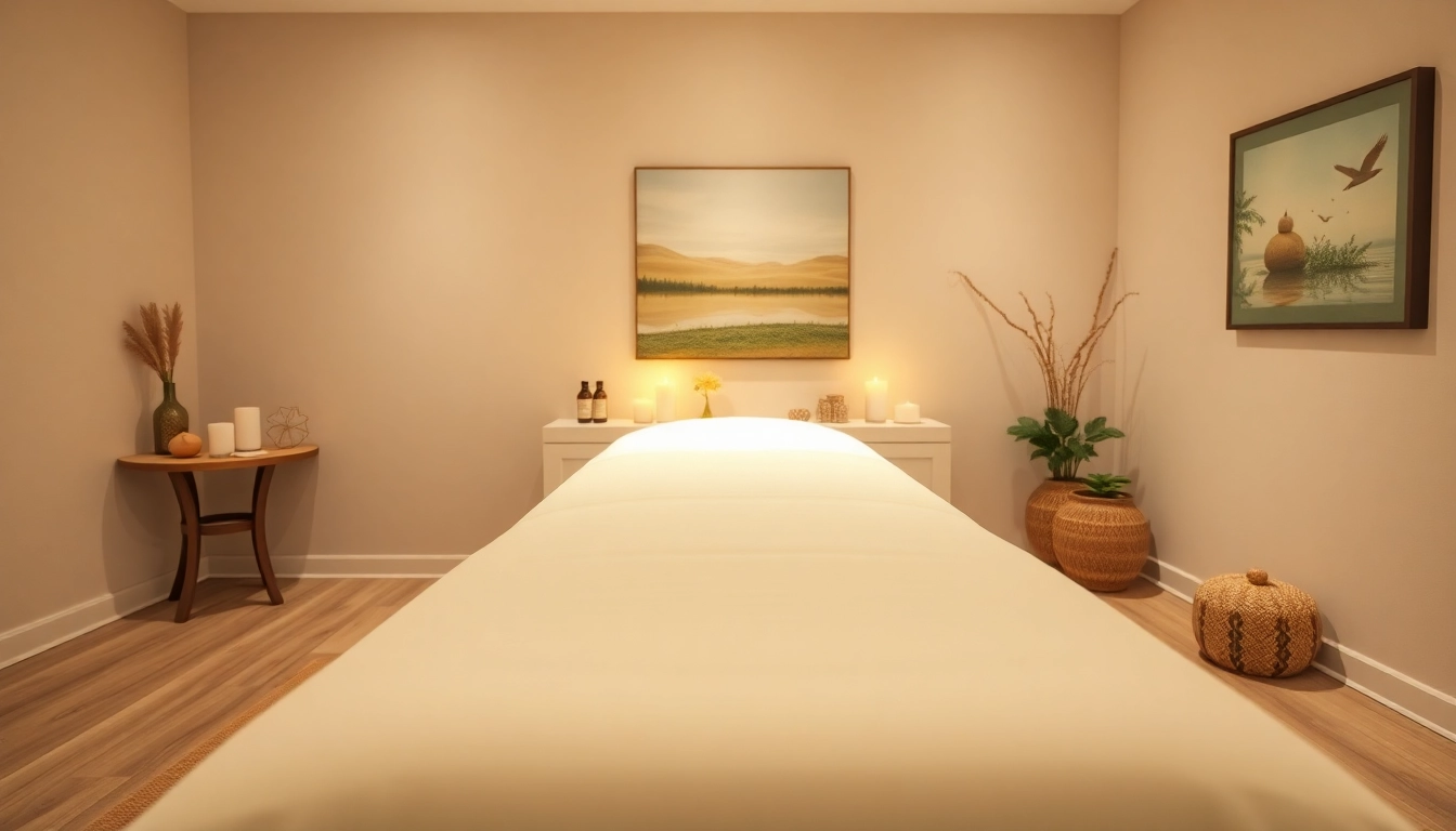 편안한 마사지 요법 방, 마사지 테이블과 차분한 장식이 돋보입니다
