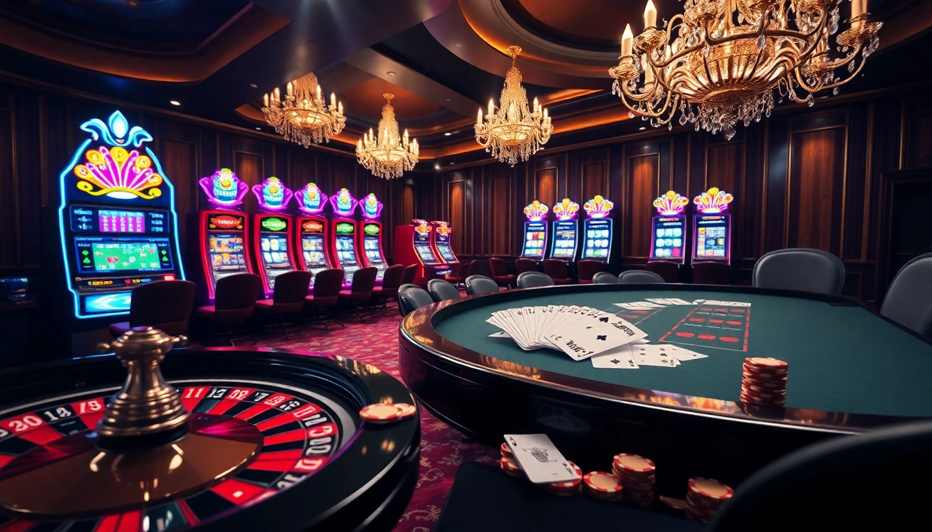 Découvrez l'excitation du casino en ligne Français avec des visuels de jeu vibrants mettant en avant le poker et la roulette.