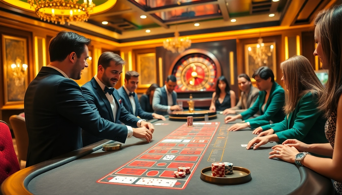 Scène passionnante de casino en ligne français avec des croupiers professionnels et un gameplay palpitant.