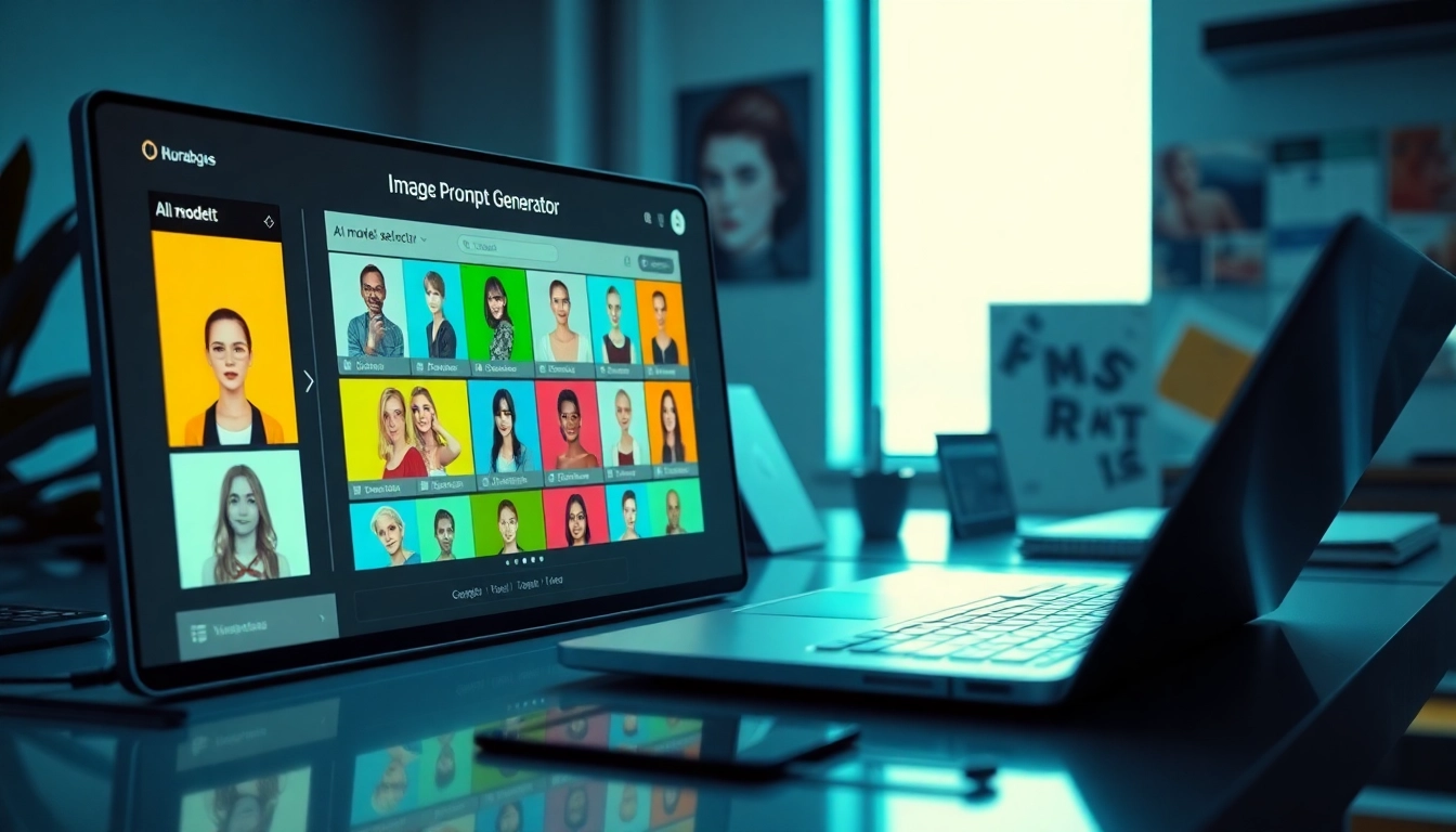 Image to prompt generator tool displaying prompts generated from user-uploaded images in a modern tech workspace.