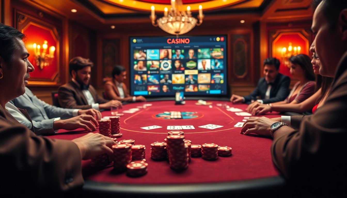Vivez l'excitation du casino en ligne France à une table de poker dynamique avec des jetons et des cartes.