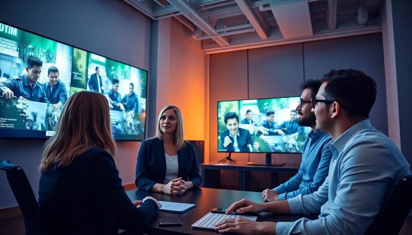 Team using a video to promptgenerator in a modern workspace.