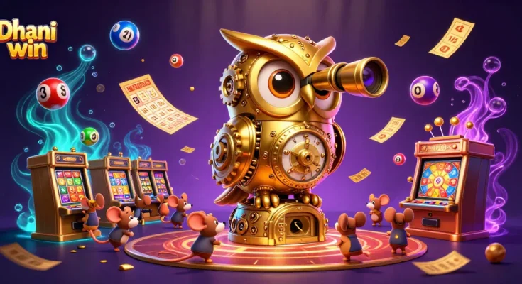 Dhani win players engage in thrilling lottery and slot excitement in a vibrant casino scene