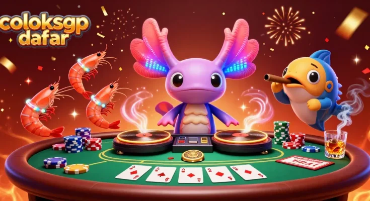 Experience vibrant action at the coloksgp daftar casino scene with dynamic characters and poker elements.