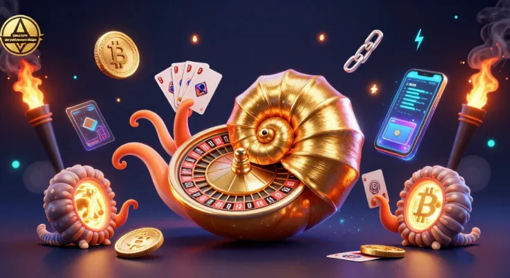 Engage with quality and authority blogs through a vibrant 3D casino illustration showcasing a nautilus roulette wheel.
