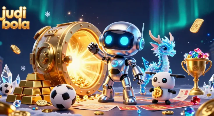 Engage in judi bola with a vibrant 3D scene featuring dynamic sports betting elements.