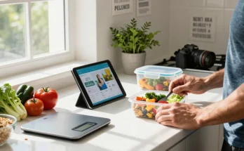 Healthy cooking with best AI macro tracker in a vibrant kitchen