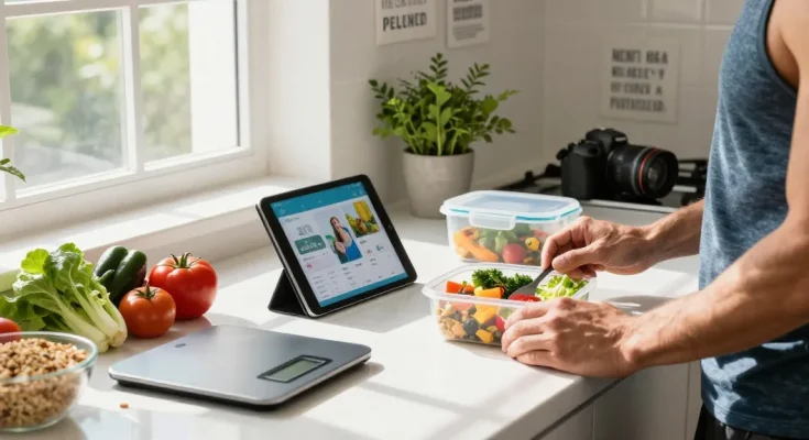Healthy cooking with best AI macro tracker in a vibrant kitchen