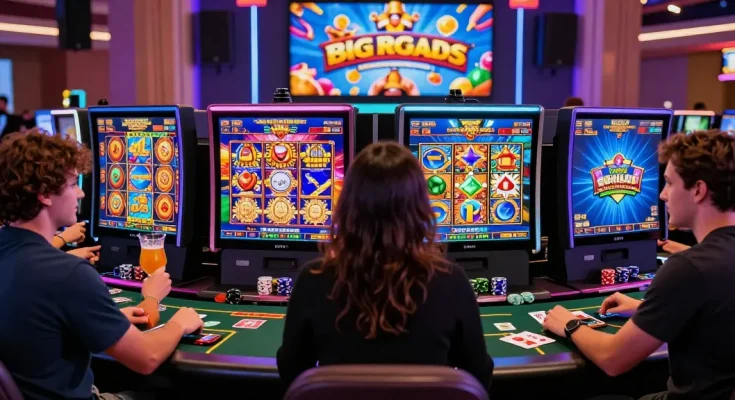Exciting gameplay at online credit card casinos with vibrant slot games and players enjoying casino action.