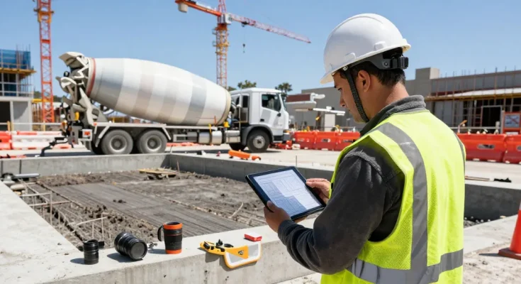 NAGA2000 construction site with contractor inspecting foundation pour in San Francisco