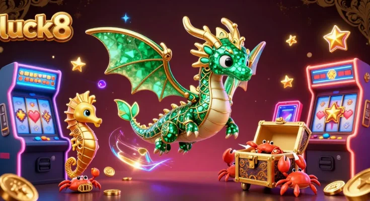 Experience luck8's vibrant casino adventure with a delightful sea dragon and treasure in 3D.