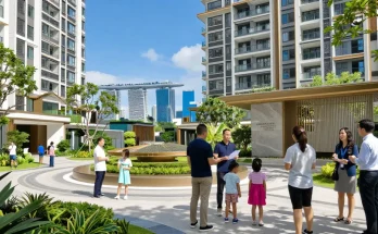 Tanjong Rhu Residences showcase with families exploring luxurious condominiums and lush gardens in Singapore.