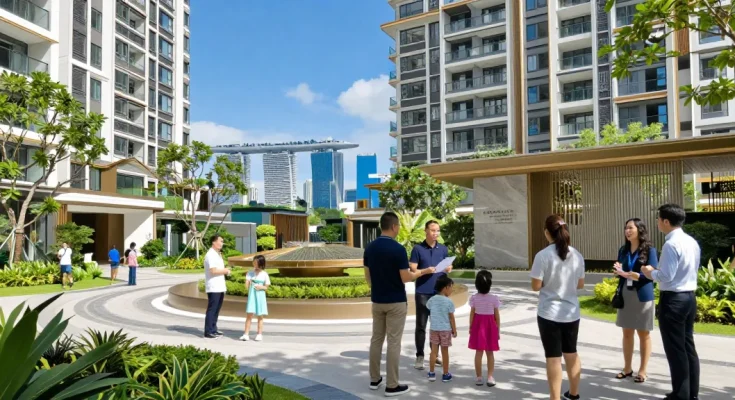 Tanjong Rhu Residences showcase with families exploring luxurious condominiums and lush gardens in Singapore.
