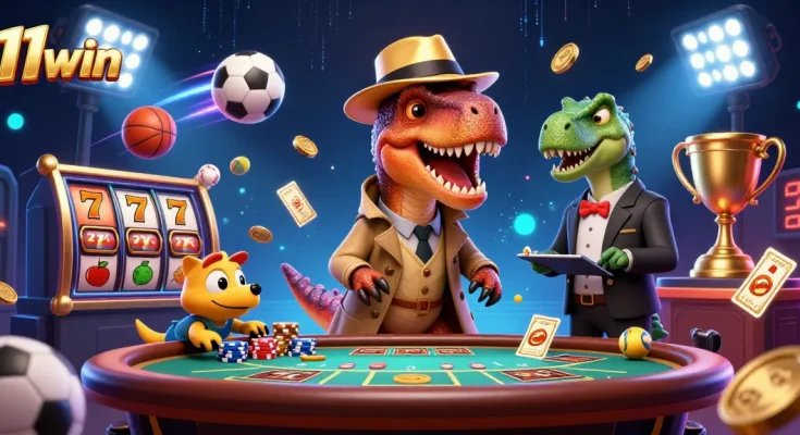 Engage with 11win as a velociraptor and dinosaur characters scheme in a high-stakes casino setting.
